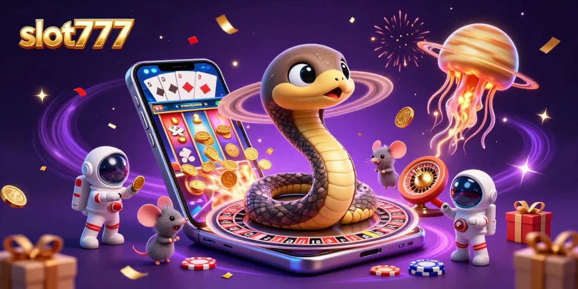 Play exciting slot777 games with vibrant visuals and cosmic dealers in a captivating scene.