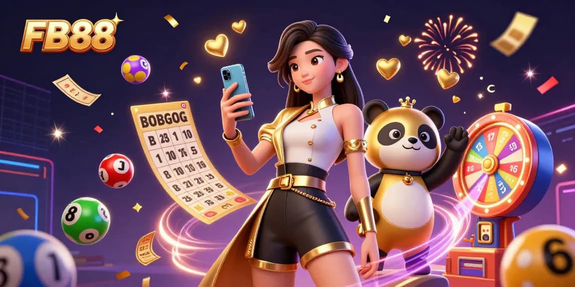 Experience FB88's immersive gaming with vibrant lottery elements in a lively casino atmosphere.