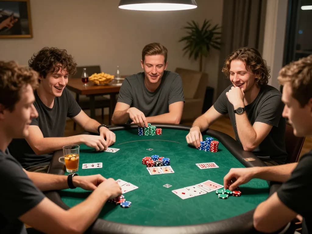 Playing a thrilling poker game at home with friends during a MK8 themed night.