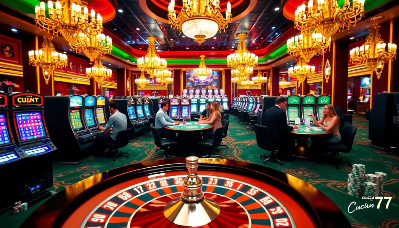 Experience the excitement of cucu 777 at a luxurious casino with roulette and poker action.