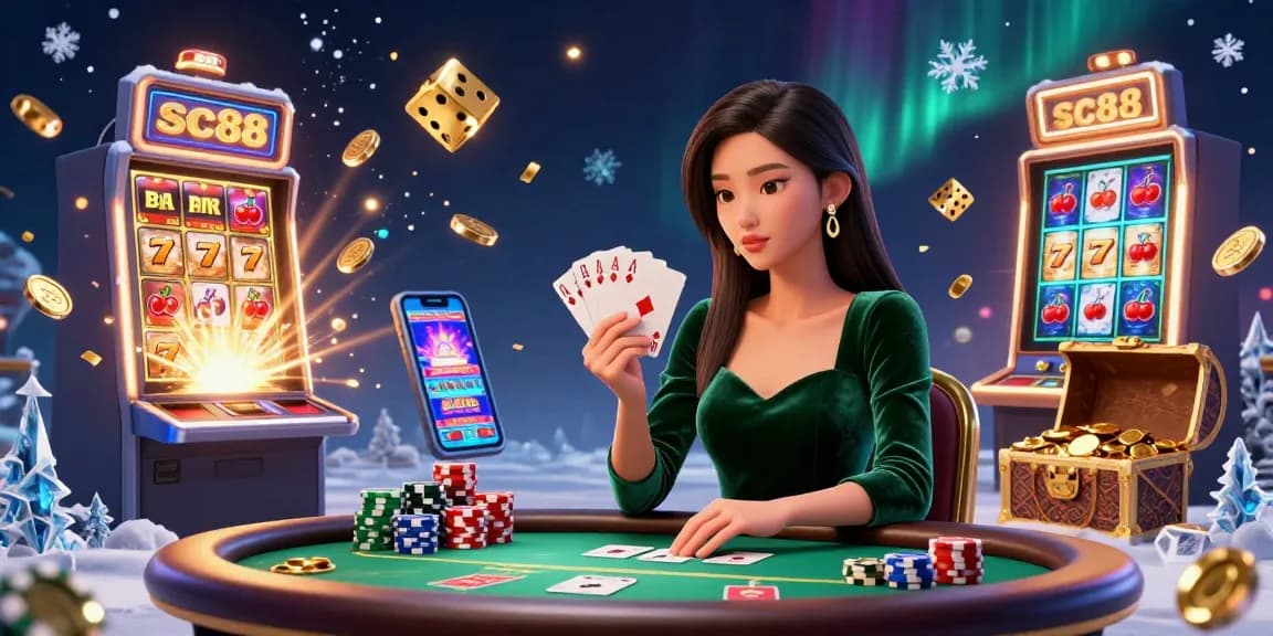 Experience the thrill of winning at sc88 with a stunning casino scene filled with vibrant elements.