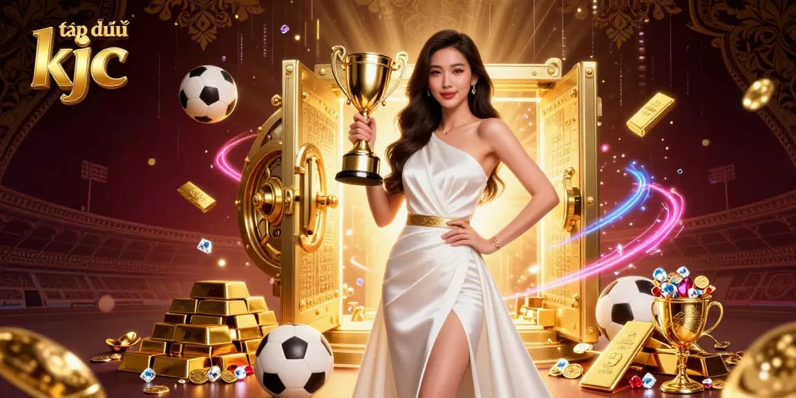 Engage with the vibrant gaming world of tập đoàn kjc featuring sports betting elements with a victorious Asian woman.