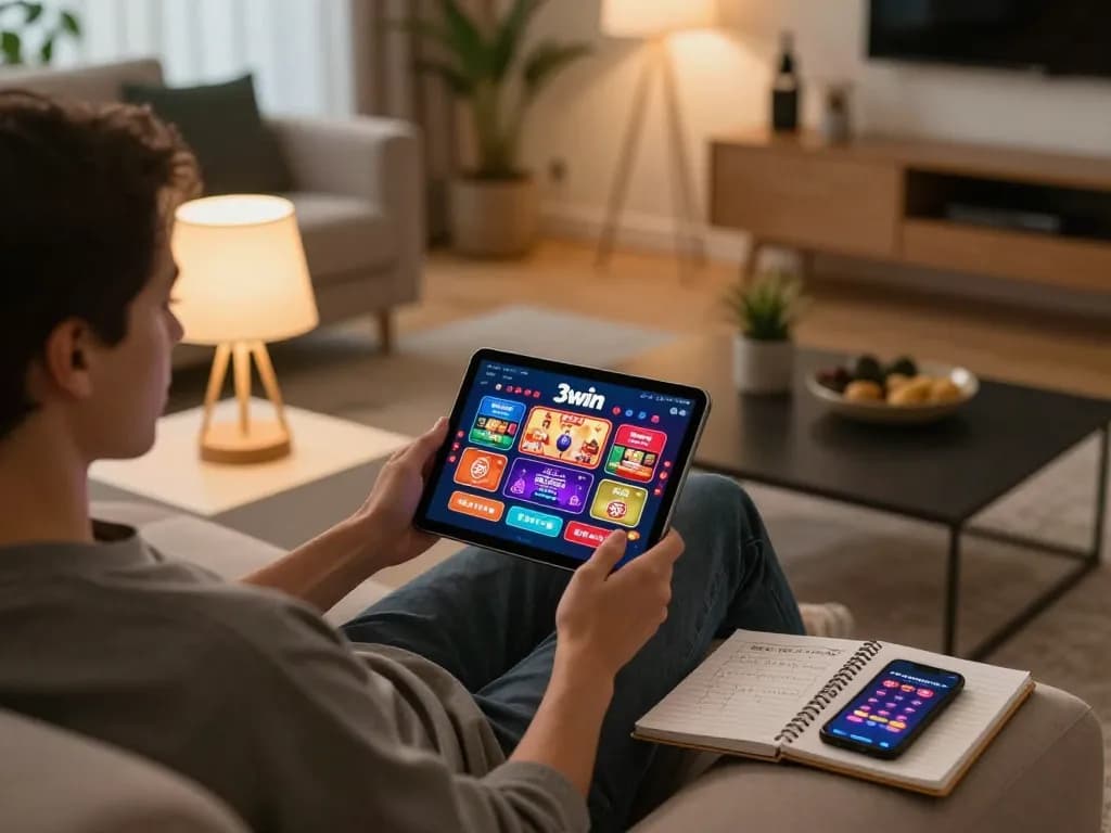 Engaging in strategic online gaming on 3win with a cozy tablet setup.