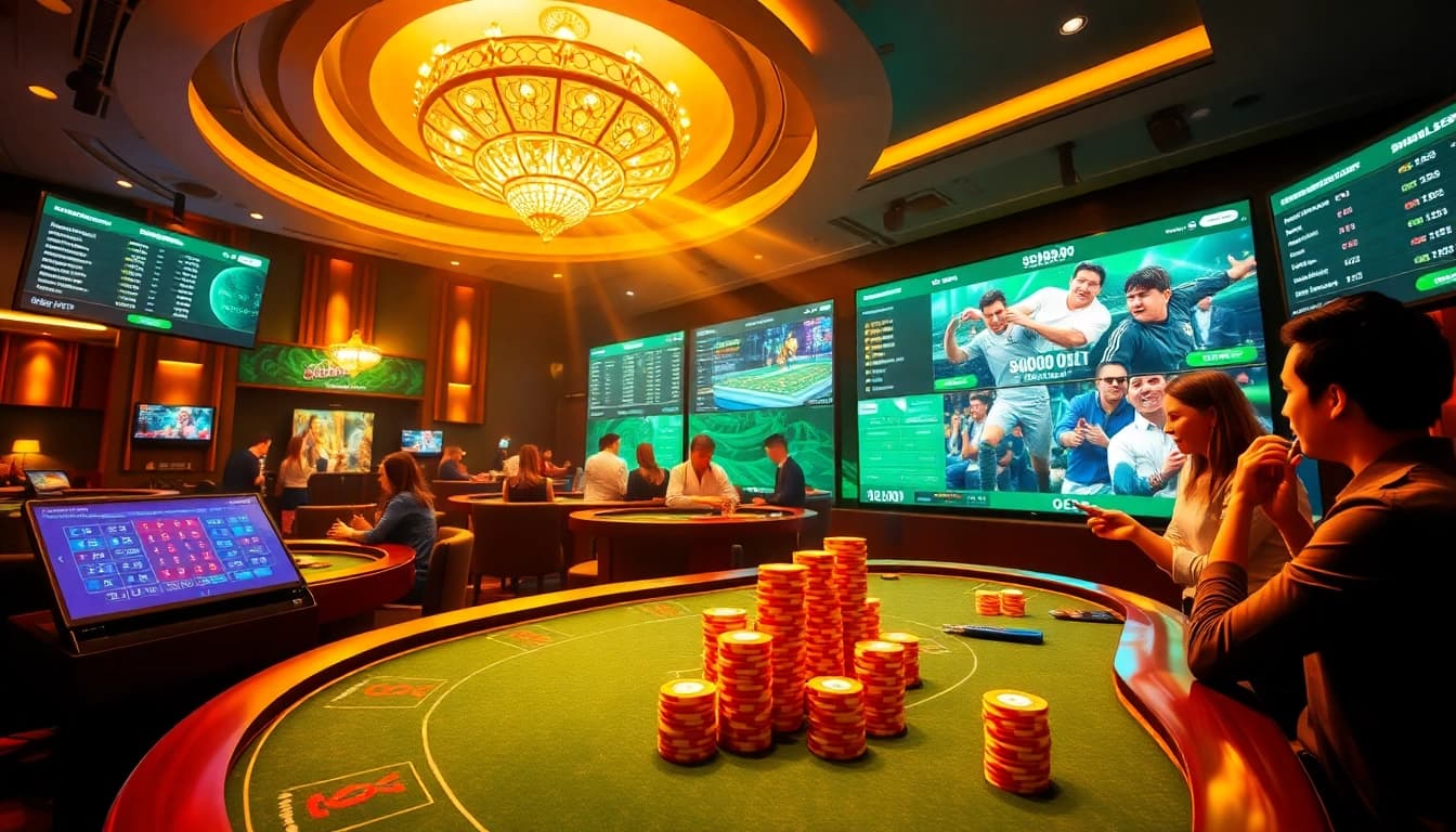 Sbobet login Indonesia interface displaying a vibrant online gambling experience with casino tables and live odds.