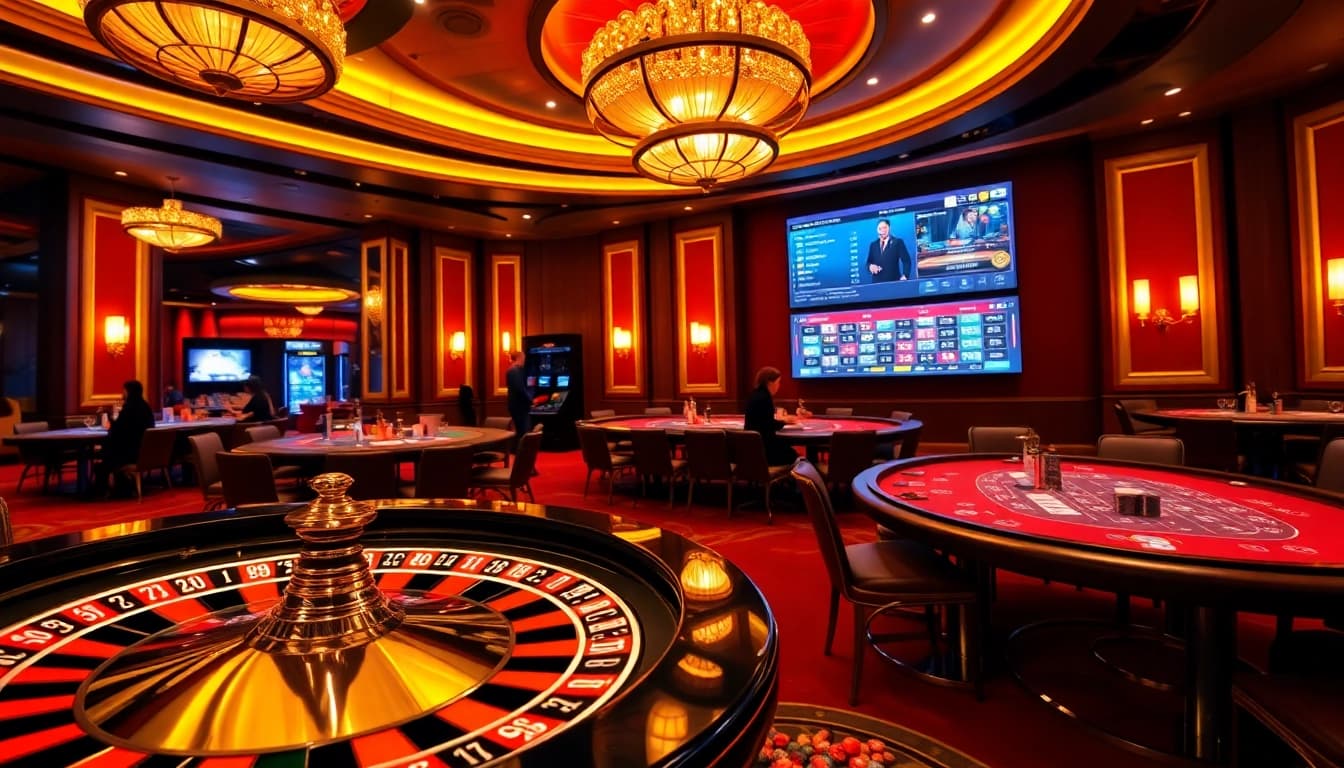 Exciting gameplay at DH88 casino with players focused on roulette and poker tables.