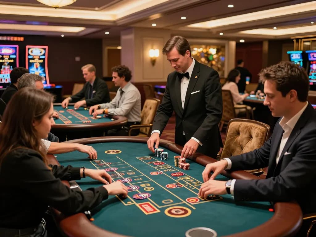 Strategic gameplay at goal123 casino with players engaged at table games, enhancing casino experience.