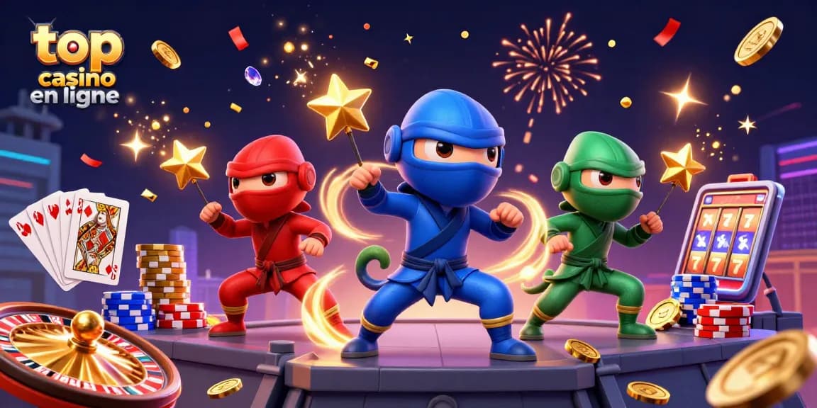 Vivez un gameplay captivant dans les meilleurs casinos en ligne avec des personnages caméléons au milieu d'éléments de casino vibrants.