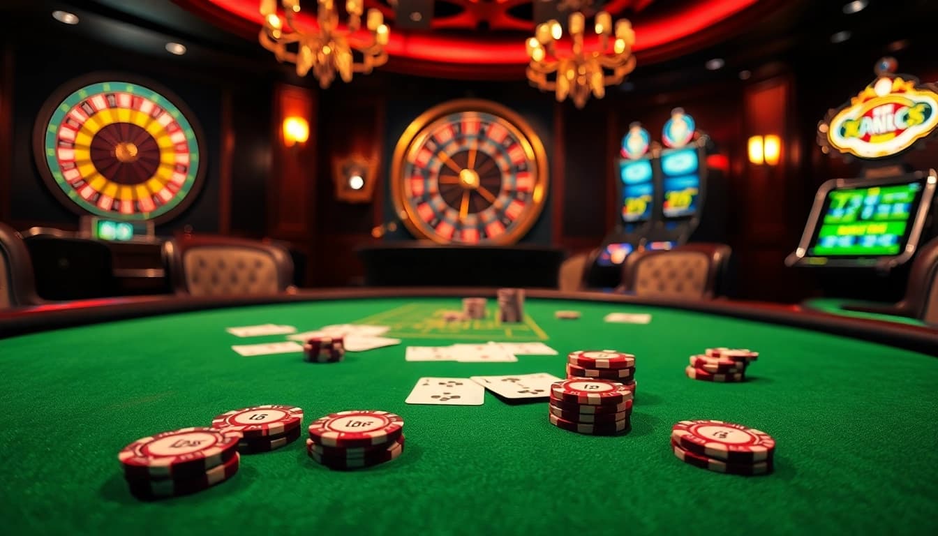 Players enjoying a high-stakes poker game at lc88 casino with elegant decor and ambiance.