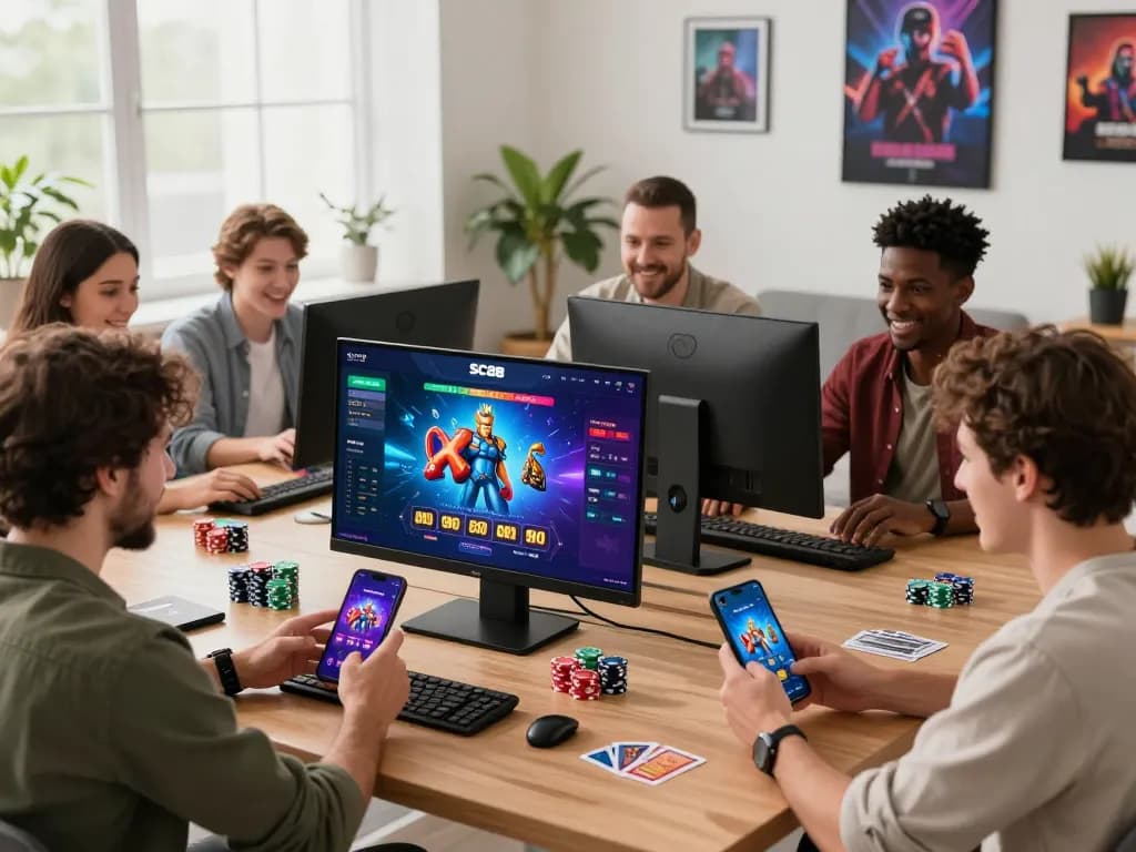 Engaging users on the SC88 trang chủ platform showcasing diverse gaming experiences in a modern environment.