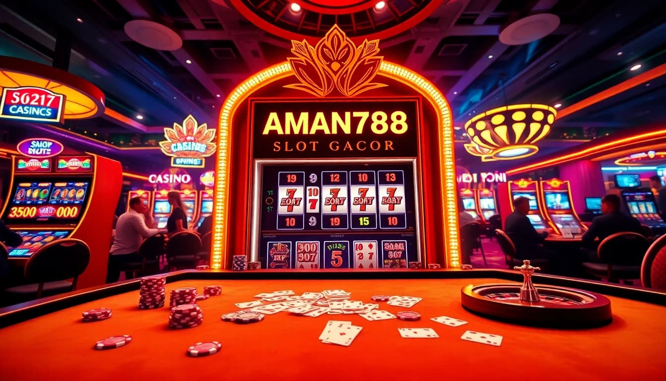 Putar untuk menang di aman788 slot gacor dengan mesin slot yang menarik dan elemen kasino yang cerah.