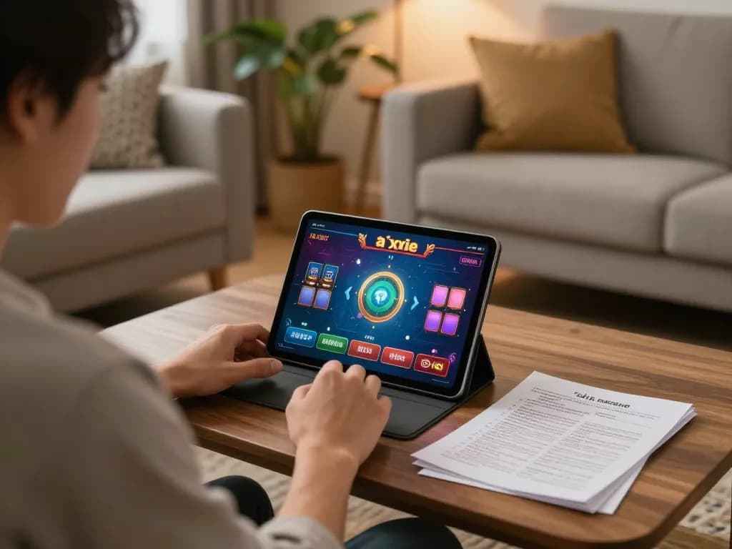 Player engaging in Tài xỉu online game on a tablet in cozy home environment.