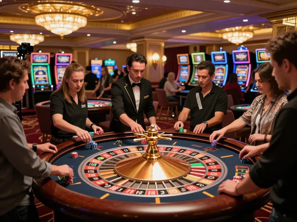Feel the thrill at 789bet as players engage in a luxurious roulette game on an upscale casino floor.