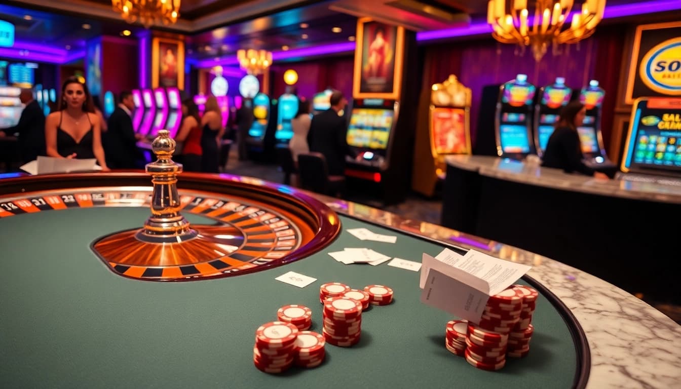 SODO-themed casino scene featuring poker, roulette, and vibrant slot machines.