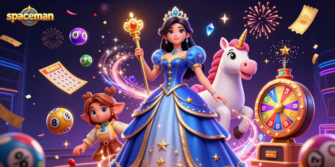 Engage with the thrilling Spaceman slot game amidst colorful casino elements and magical visuals.