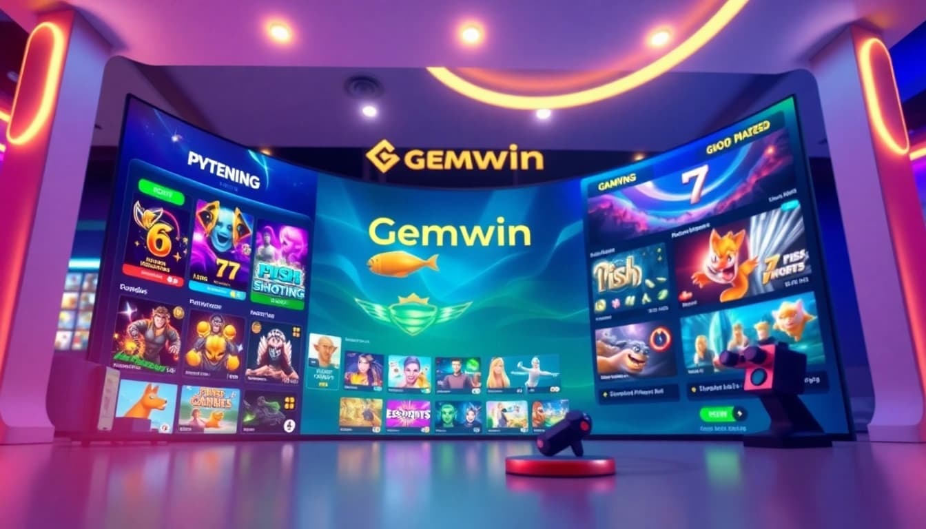 Experience Gemwin's dynamic online gaming platform with diverse games and vibrant interface.