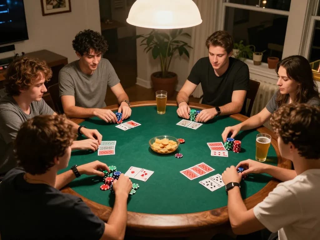 Friends enjoying an exciting poker game at home, highlighting 789f gaming atmosphere and social interaction.