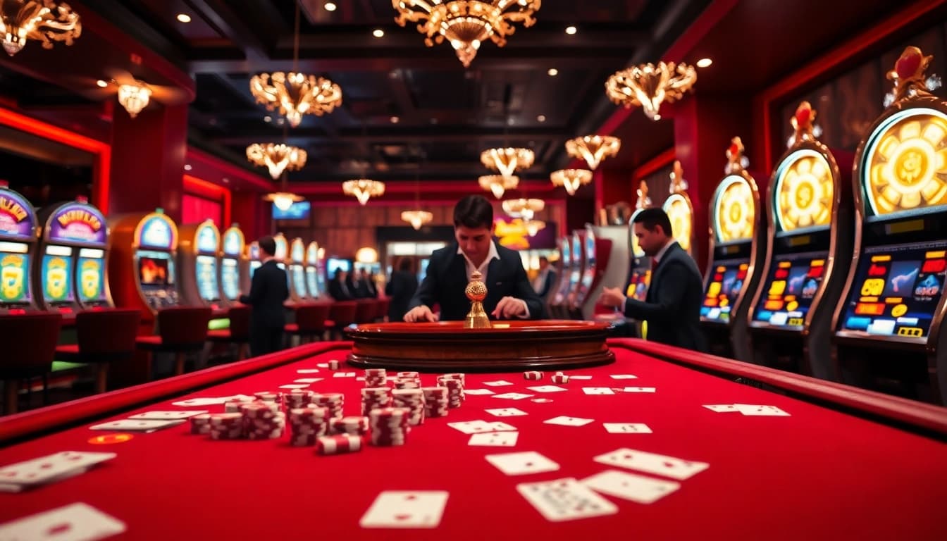 Experience the thrilling atmosphere at 789P with lively gamblers at the casino table rolling dice and placing bets.