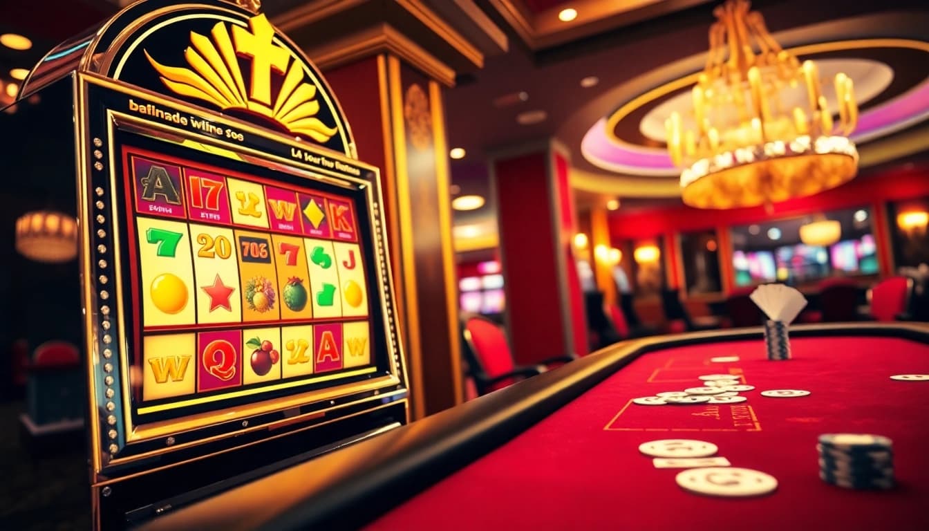 Play exciting games on the idnslot platform with vibrant slot machines and stylish casino tables.