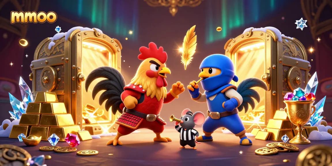 mmoo presents a dynamic standoff between fighting roosters, capturing the essence of thrilling gambling action.