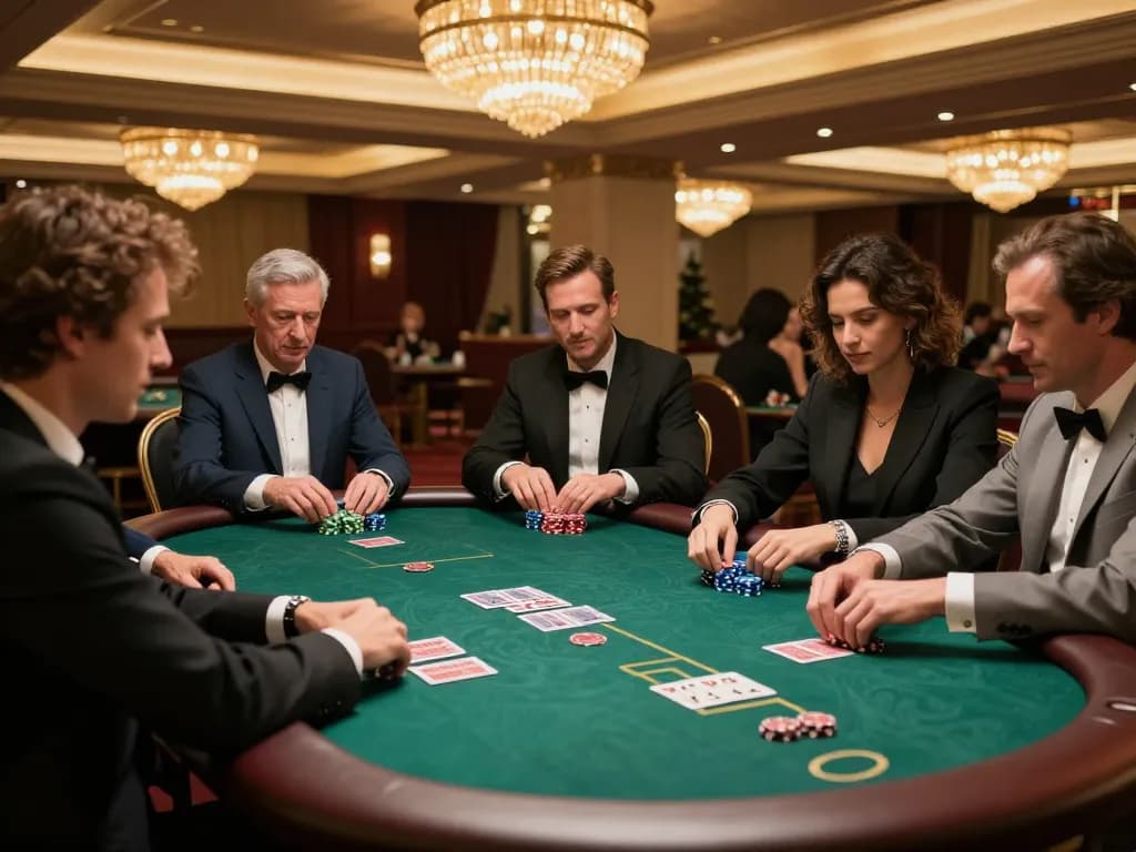 Players at a luxurious poker table focusing on their strategies at tr88 casino.