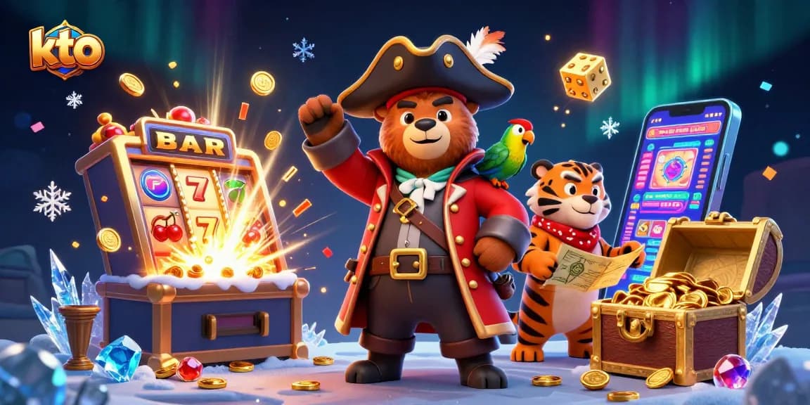Engage with exciting slots and jackpots at kto, showcased with vibrant casino characters and elements.
