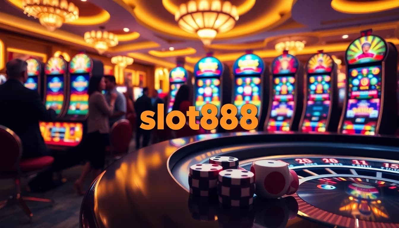 Players winning big on the vibrant slot888 machines in a luxurious casino setting.
