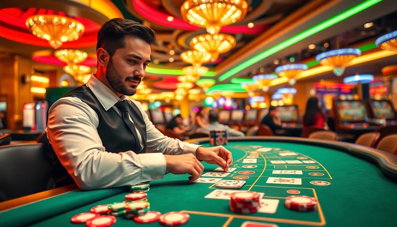 Experience the excitement of uu娛樂 at a vibrant casino table with a skilled dealer.