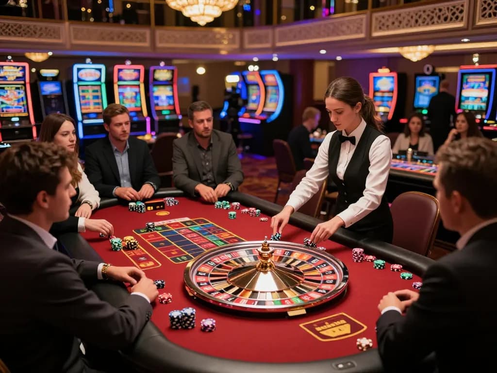 Menarik pemain di meja roulette yang menyoroti pengalaman kasino yang mendebarkan di kiu77.