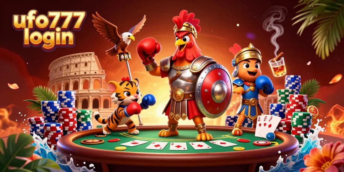 Experience the action with ufo777 login at this vibrant casino scene featuring lively characters.