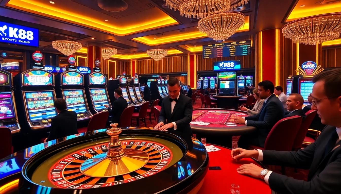 KP88 players engaging at a roulette table in a luxurious casino setting.