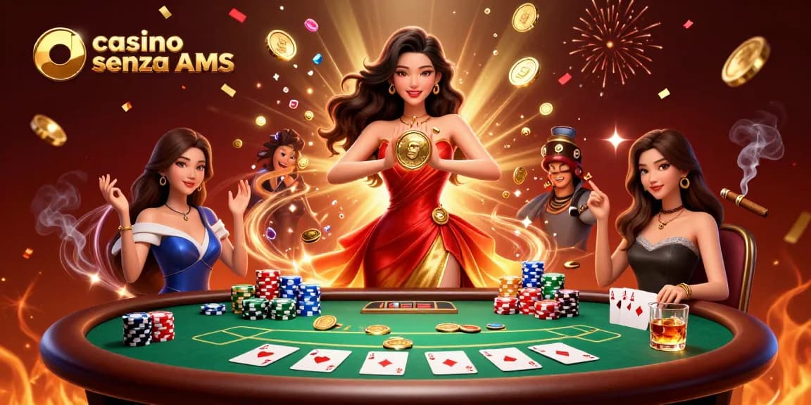 Vivi l'azione del casino senza AAMS con la nostra scena vibrante e ricca che presenta una straordinaria donna asiatica e elementi di poker.
