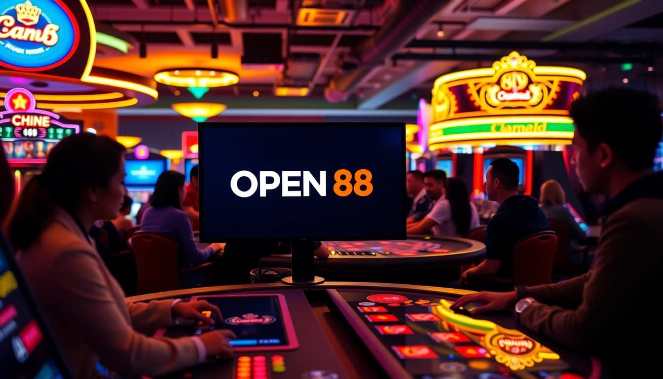 OPEN 88 lively online casino gaming scene with diverse players and vibrant atmosphere.