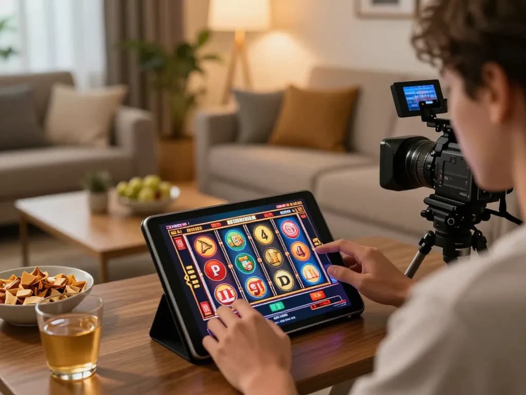 Engaging in online casino gaming with God55 on a tablet in a cozy living room.