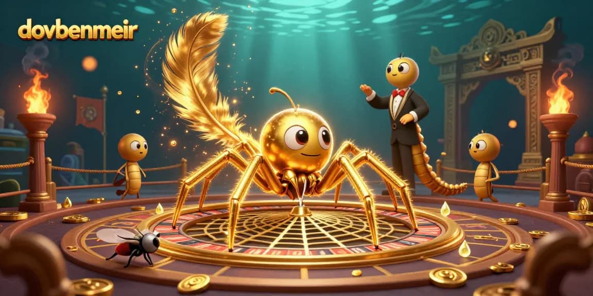 Bettors engage with the lively dovbenmeir roulette scene featuring a golden spider and centipede croupier.