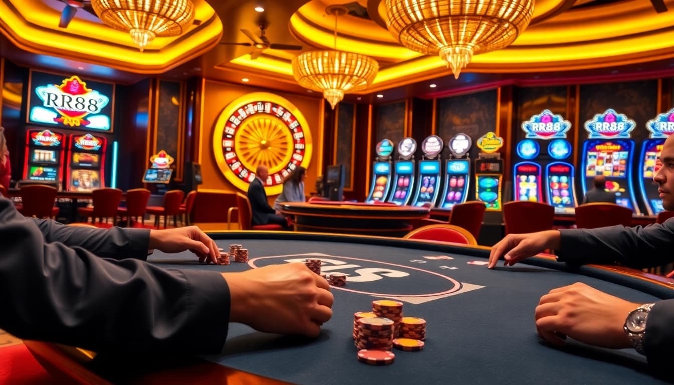 Experience high-stakes gaming at RR88's luxurious poker table, where every card dealt brings excitement.