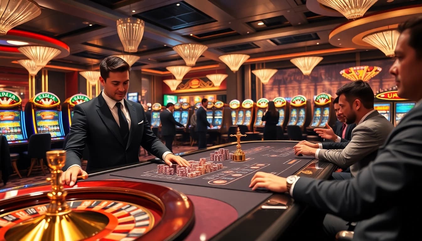 Kuwin gamblers placing strategic bets at a luxurious casino table with soft lighting.