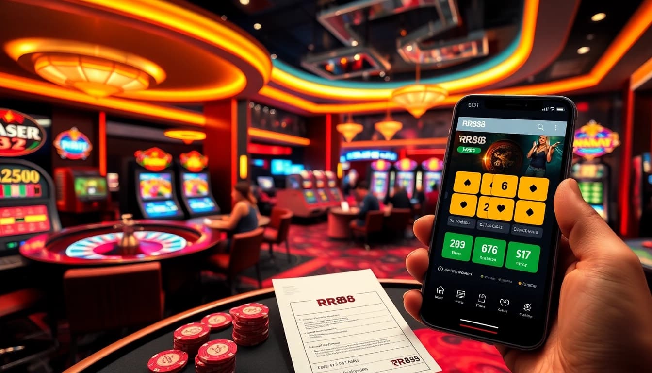 RR88 online casino scene showing vibrant gameplay with roulette, slots, and engaged players.
