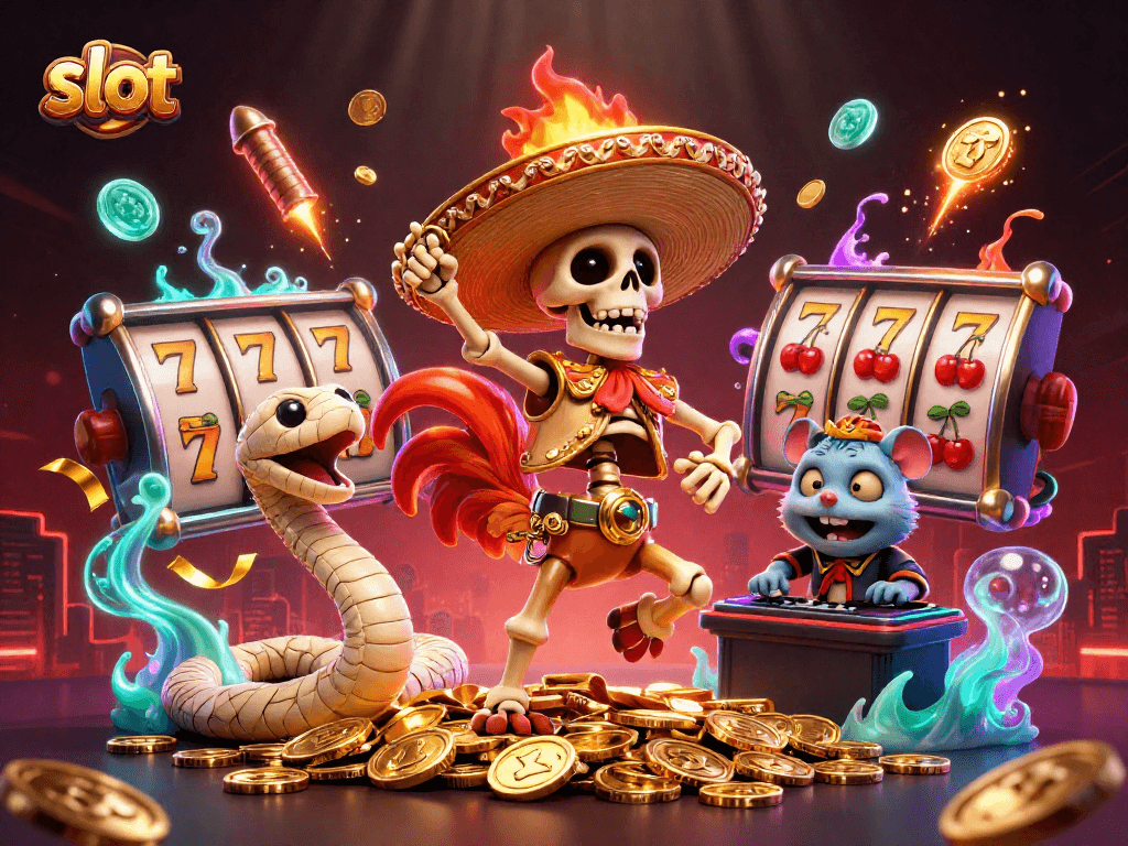 Experience thrilling slot action with vibrant characters dancing on gold coins.