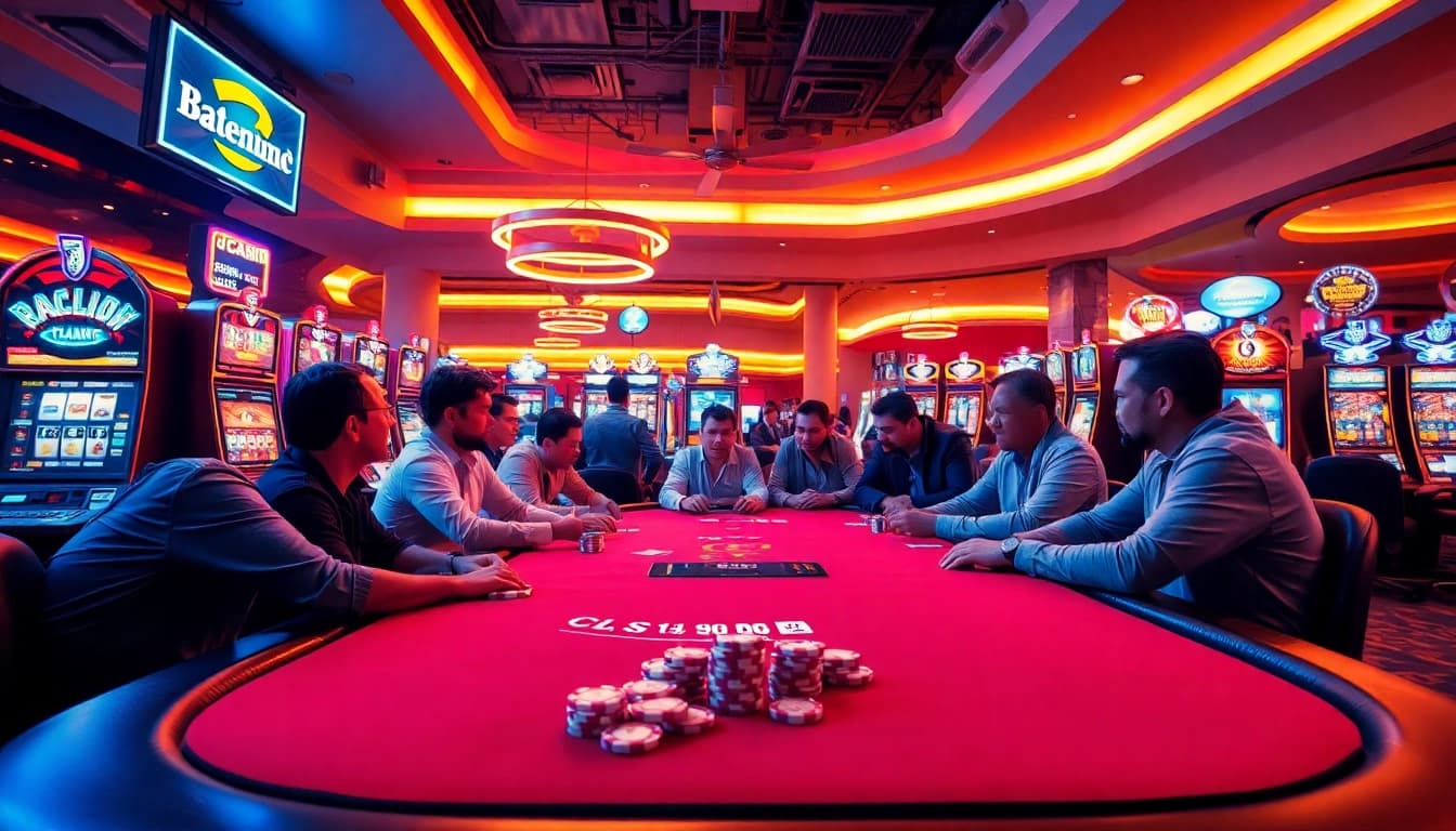 Engaging casino scene showcasing the lively atmosphere of 18vip gaming with players at a table.