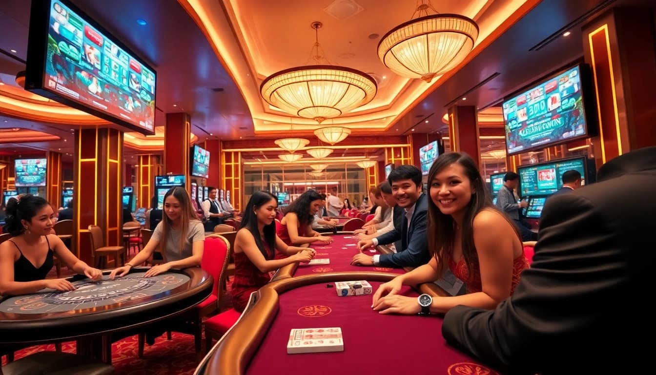 88CLB online casino scene with players enjoying engaging games in a vibrant setting.