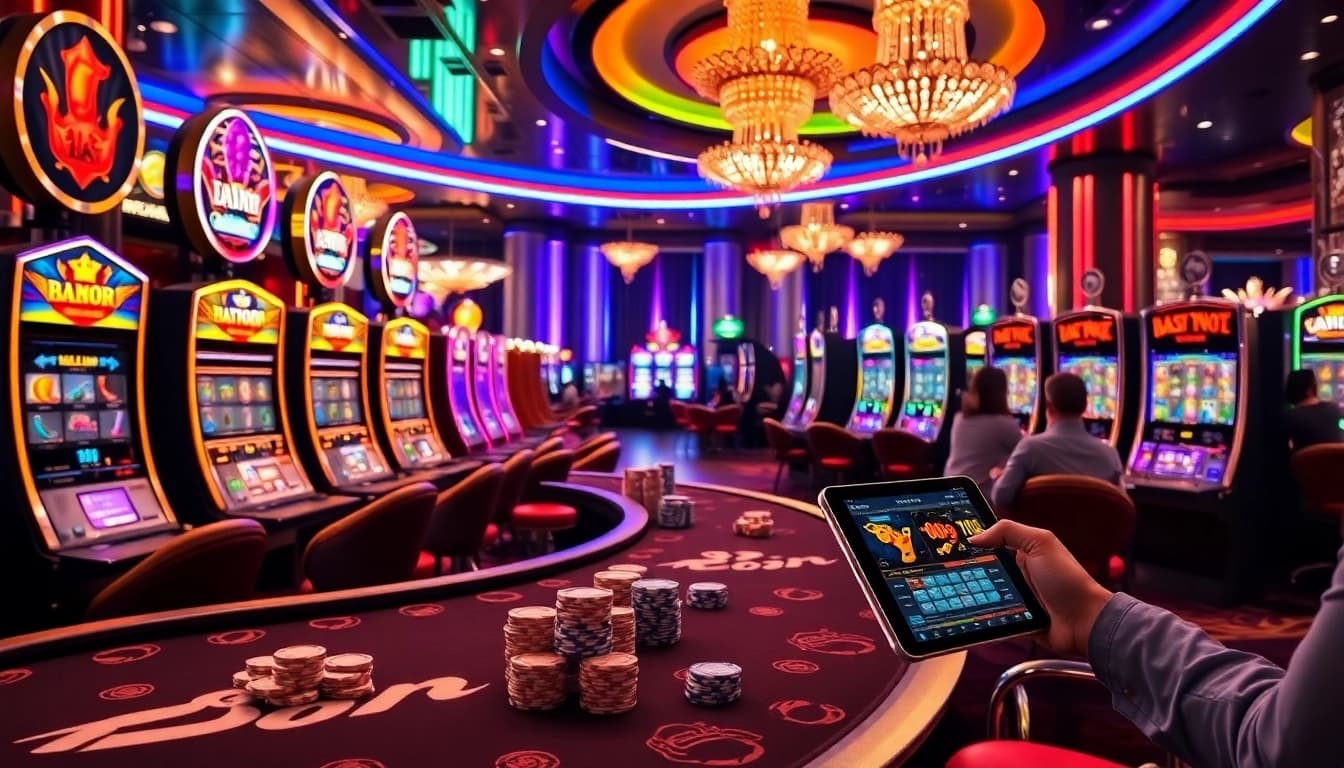 Players engaging with RAJAGACOR slot machines in an exhilarating casino atmosphere.