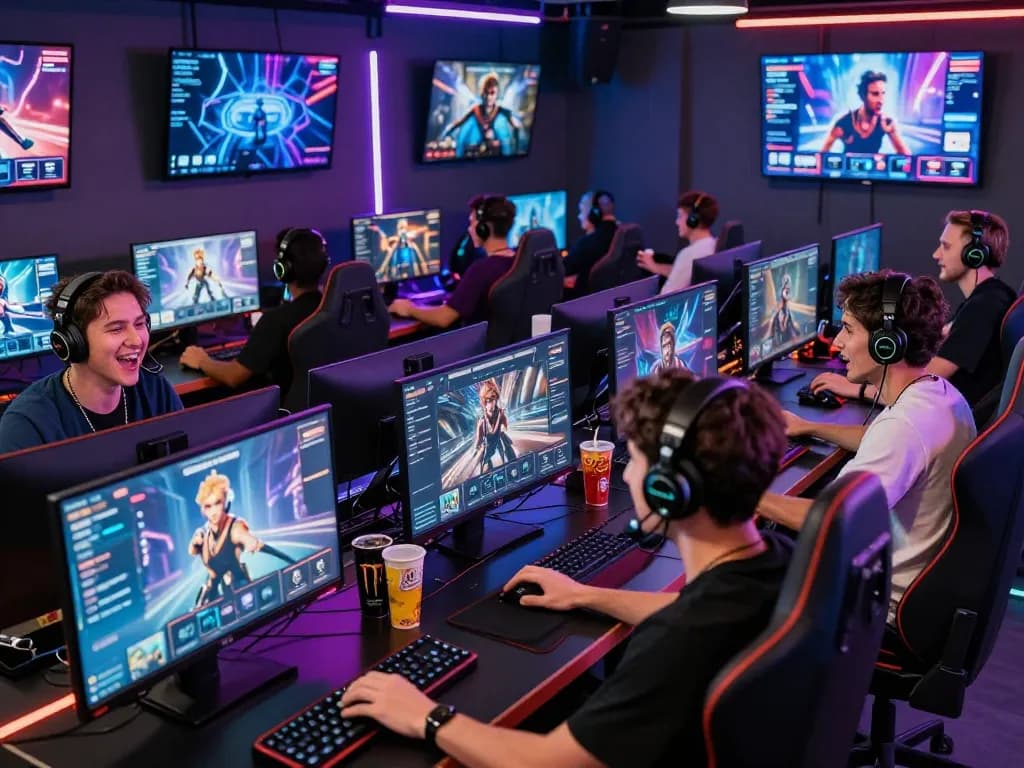 Engaged players enjoying web sunwin games in a vibrant gaming lounge.