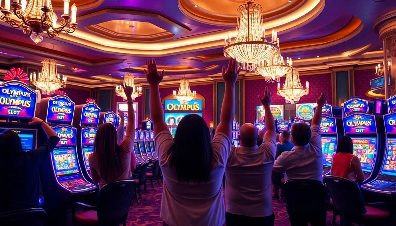 Experience excitement at the Olympus slot machines in a luxurious casino setting.