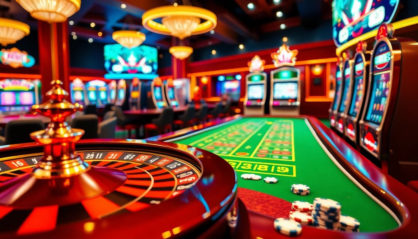 Experience the thrill of gambling at https://rr88c.mobi/ with a vibrant casino scene showcasing roulette, poker, and slot games.