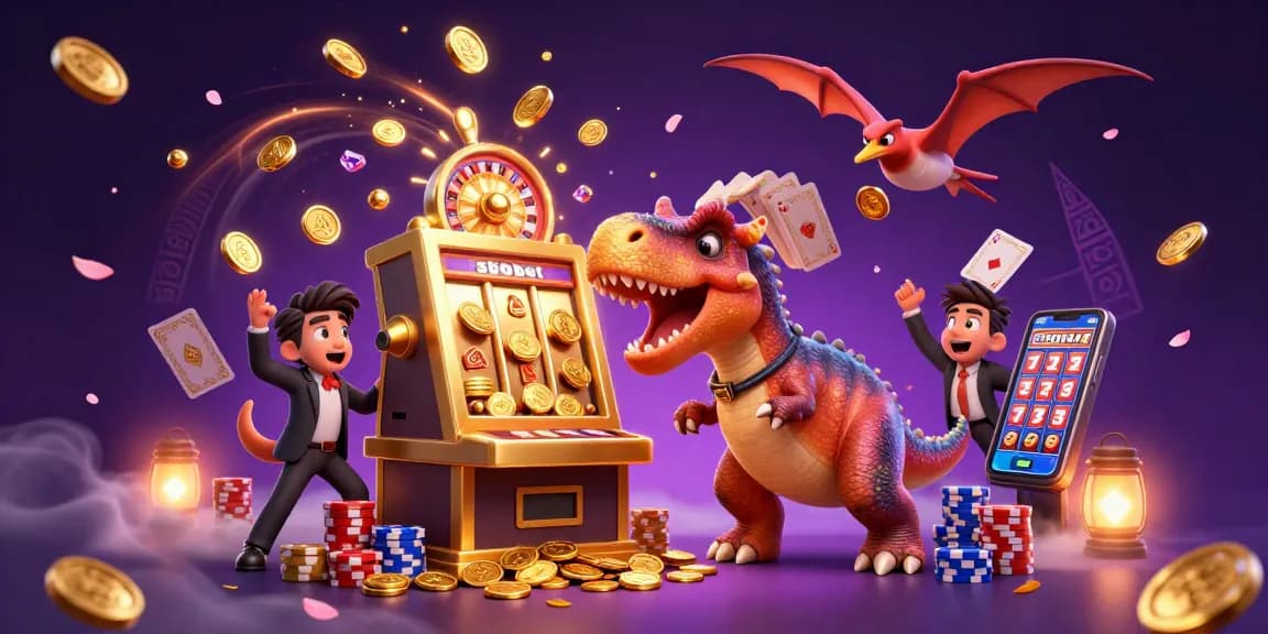 SBOBET sports betting scene with cartoon characters enjoying winning jackpot coins and immersive casino atmosphere