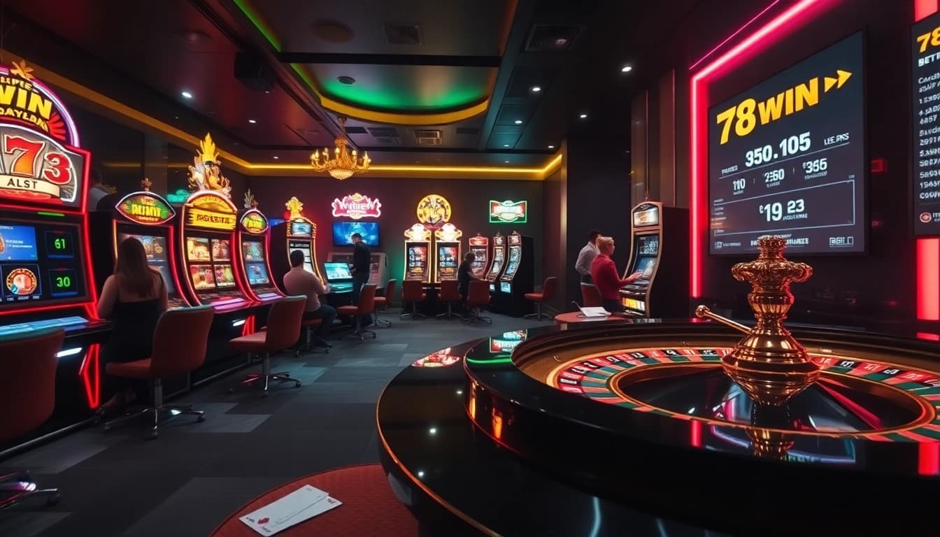 Excited players winning on vibrant slot machines at 78WIN.