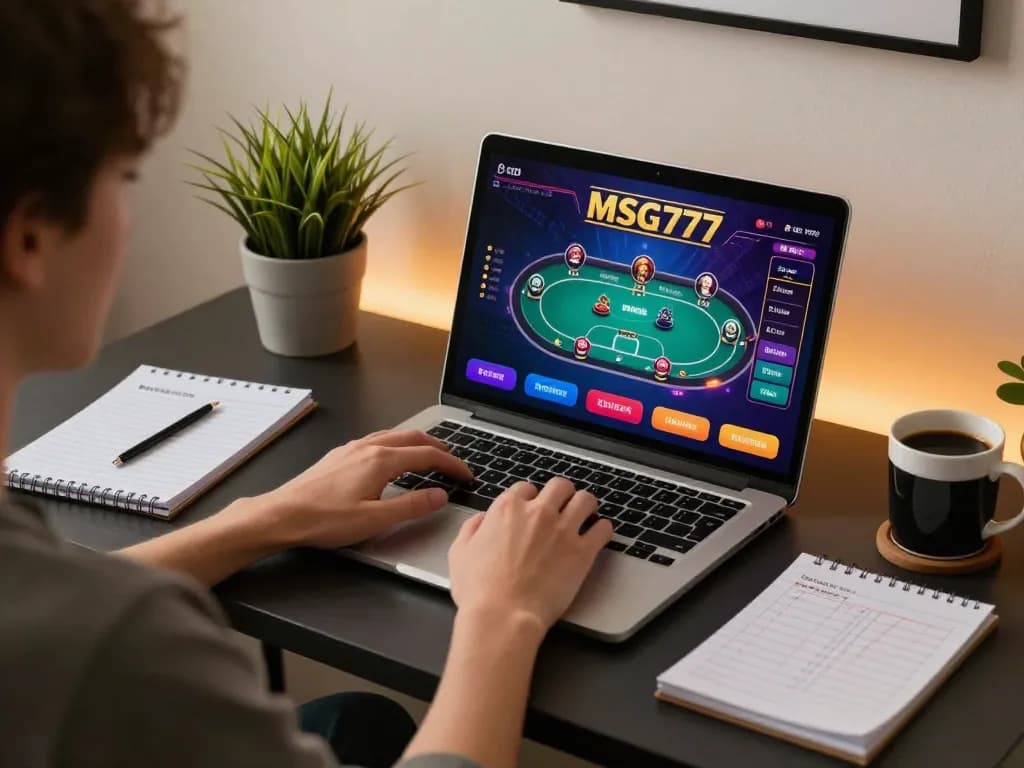 Engaging with MSG777 online gaming experience at a modern desk setup.