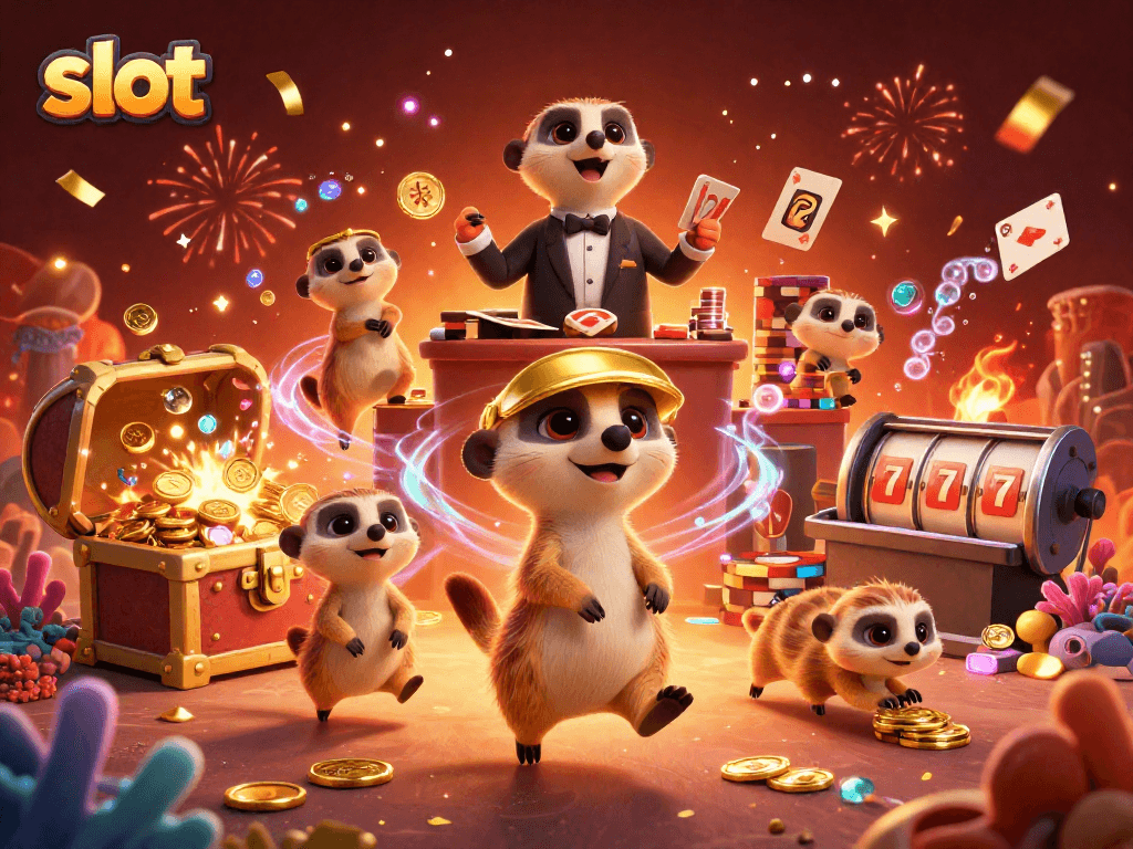 Experience the thrill of slot machines while meerkats manage a lively casino operation.