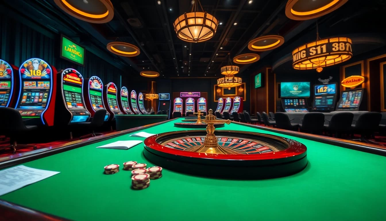 Engage with King88's vibrant online casino featuring slot machines and poker tables.