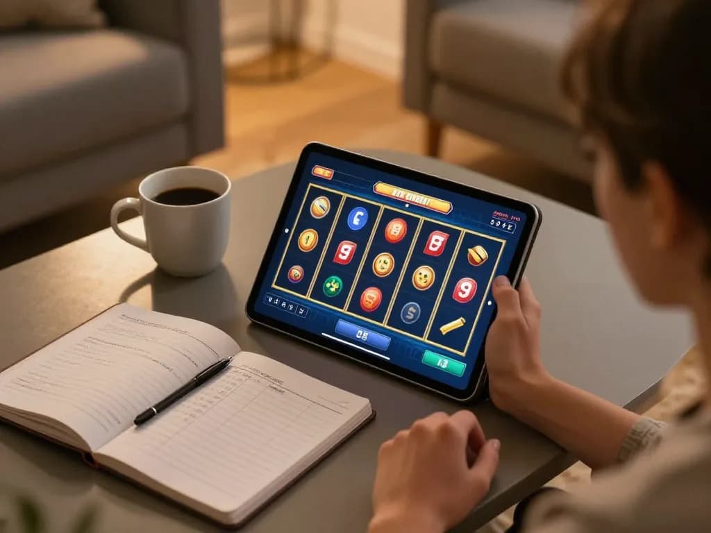 Engaging in slot toto gameplay on a tablet during a cozy home gaming session